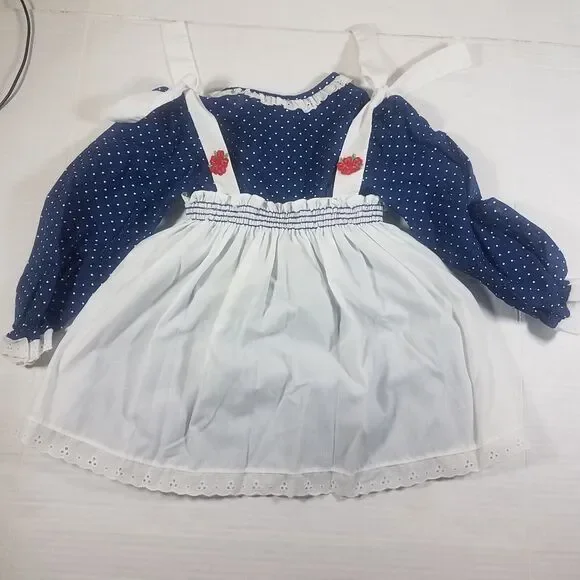 Bryan Dresses | Vintage Bryan Baby Girls Navy Blue Polkadot White Pinafore Ruffle Dress Sz 3t | Color: Blue/White | Size: 3tg | Deluxe_Thrift's Closet